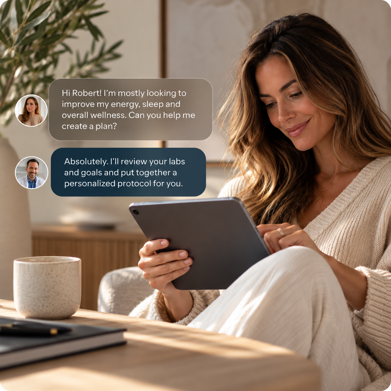 Patient messaging an Optera provider on a tablet